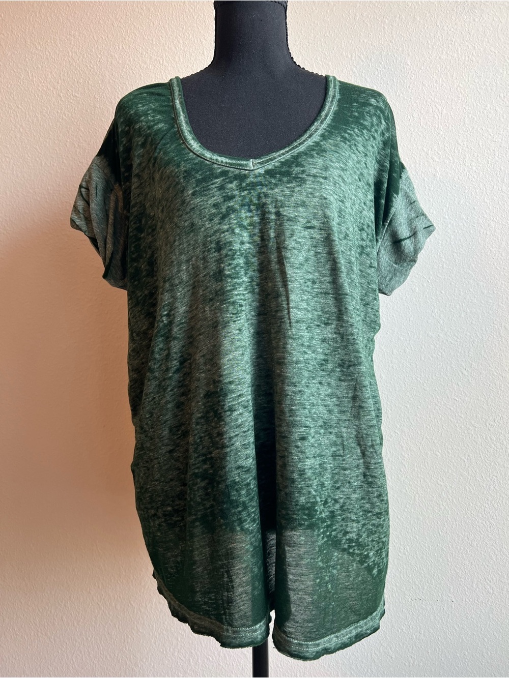 Free People Beach Burnout Forest Green Short Sleeve V-Neck Keep Me Tee Packers